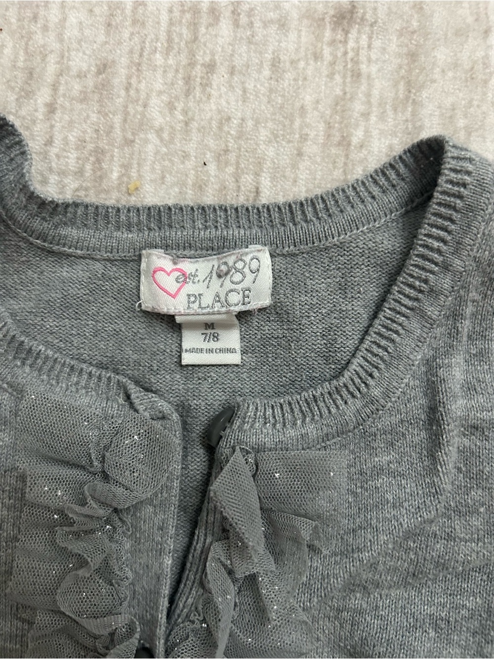 Place Girls' Gray Ruffle-Front Cardigan - Picture 2 of 3